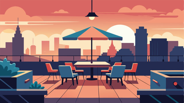 A rooftop hangout featuring industrialchic decor and an openair dining area ideal for watching the sunset over the city.