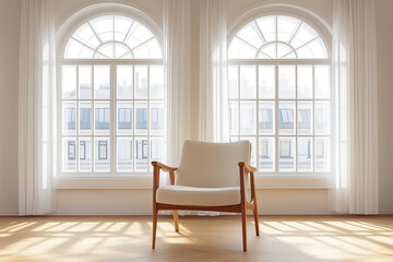 Minimal Scandinavian interior with large windows