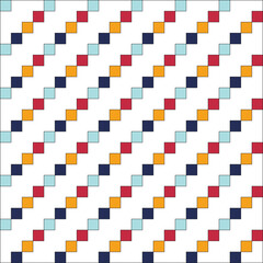 Pattern created from diagonal lines of small gold, red, light and dark navy blue squares