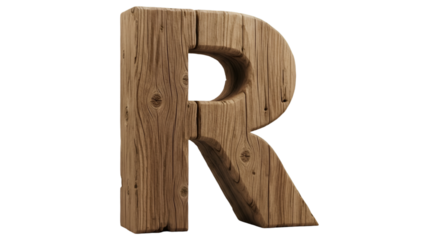 Rustic Wooden Letter R on Black Background
