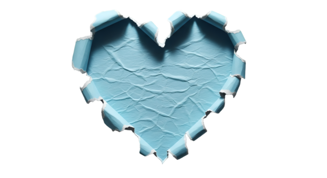 Torn Blue Paper Heart on Black Background