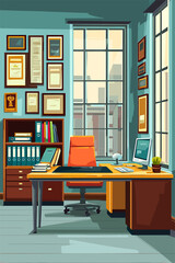 Modern Workspace Illustration Featuring Organized Desk and Office Decor