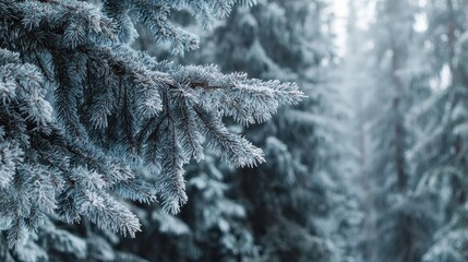 frozen winter forest with snow covered trees coniferous spruce branch outdoor no logos no brands ar 169