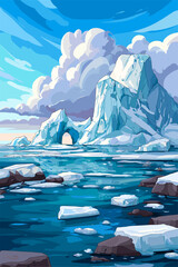 Stunning Arctic Landscape with Icebergs and Cloudy Sky