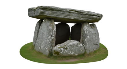 Ancient Dolmen Stone Structure on Grassy Mound