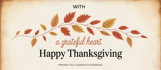 Thanksgiving greeting card with autumn leaves a grateful heart message perfect for seasonal celebrations and festive designs