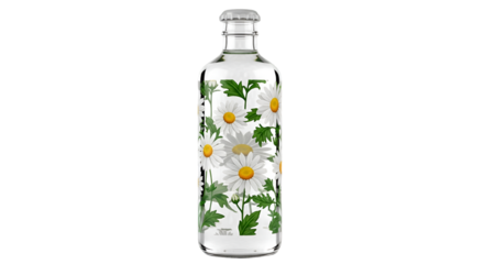Clear Glass Bottle with Daisy Pattern