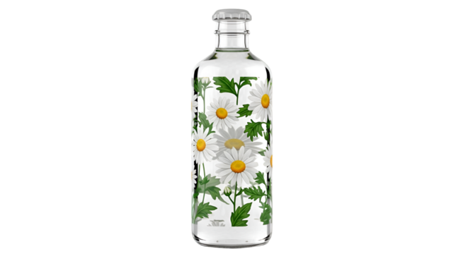 Clear Glass Bottle with Daisy Pattern