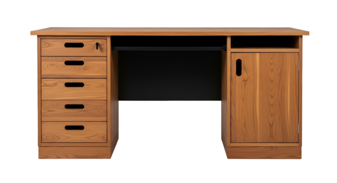 Wooden Desk with Drawers and Cabinet