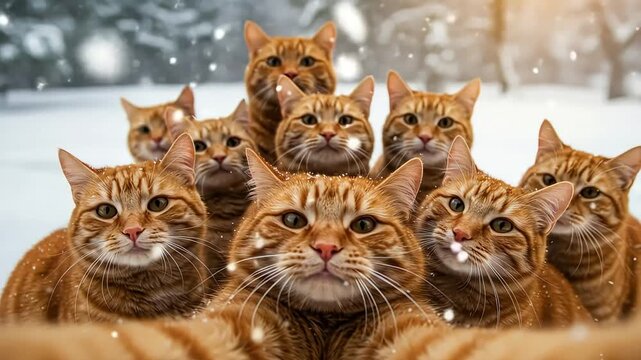 Playful Ginger Cats Take a Selfie in Snowy Landscape