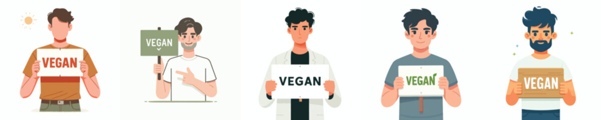 vector of a man holding a sign that says "vegan"
