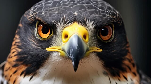 A close-up  of a falcon with intense focus.