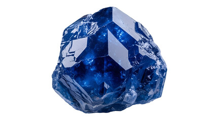 Close-up of a large, faceted blue crystal on a black background