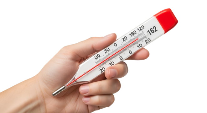 Hand Holding a Thermometer with High Reading