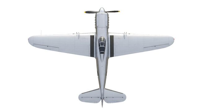 Top-down view of a vintage white propeller airplane