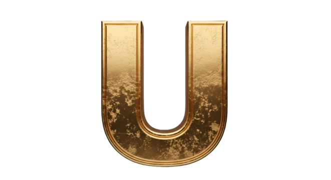 Golden Letter U with Textured Surface