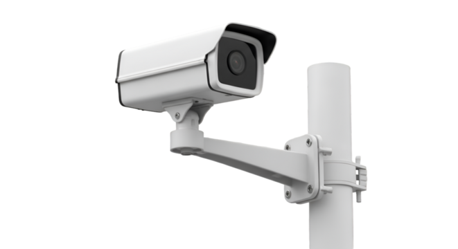 White Security Camera Mounted on a Pole