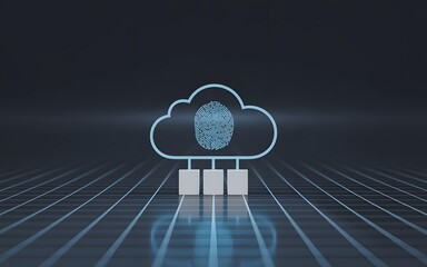 Cloud icon with fingerprint and connected data blocks, data background, website banner, background image, background photo