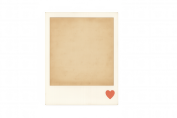 Instant blank print frame template with a heart, ideal for showing love and memories, transparent background