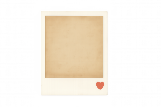 Instant blank print frame template with a heart, ideal for showing love and memories, transparent background