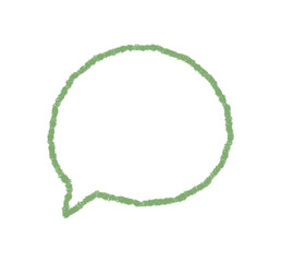 Hand drawn crayon chat bubble with fluid contour and circular icon. Soft round talk outline for message or comment, green accent for conversation design. Speech bubble in free form, perfect