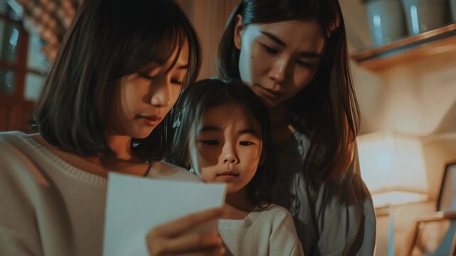 A mother and daughter looking at a  together.