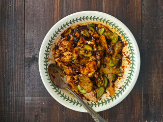 Rojak Petis, a mixed salad lathered with a thick savoury sauce of shrimp paste and crushed peanut. A traditional fruit and vegetable salad dish commonly found in Indonesia, Malaysia and Singapore.