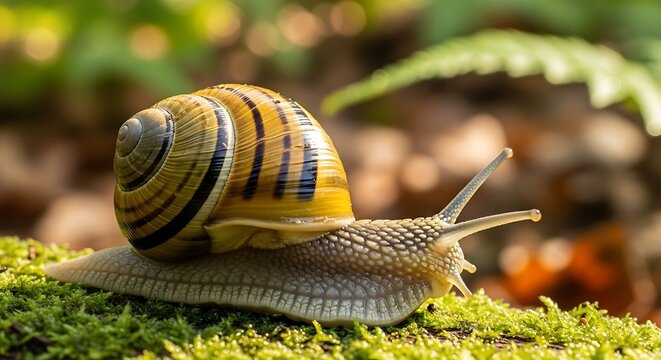 Snail on Moss - A Close-Up of Natures Slow Traveler.