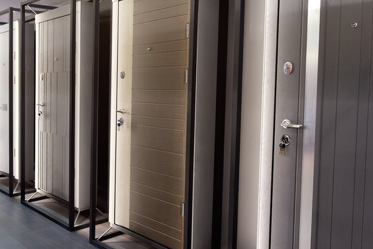 Modern entrance doors in the showroom