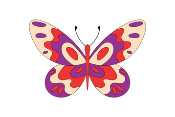 Groovy psychedelic butterfly with retro and colorful look. Funky groovy element, vibrant retro sticker and cute nature motif, perfect as a graphic accent in pop inspired creative art.