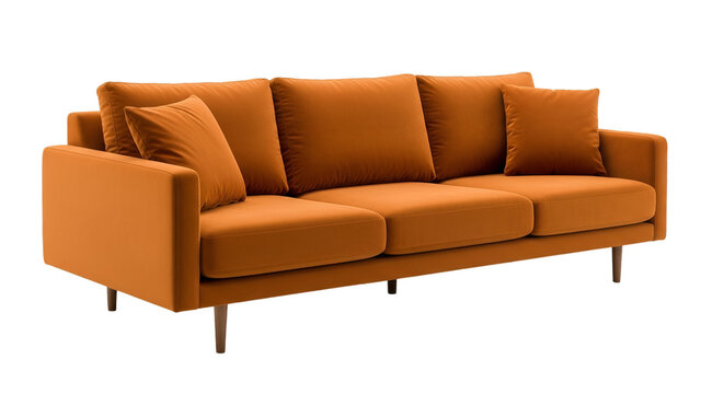 Modern Orange Velvet Sofa with Plush Cushions