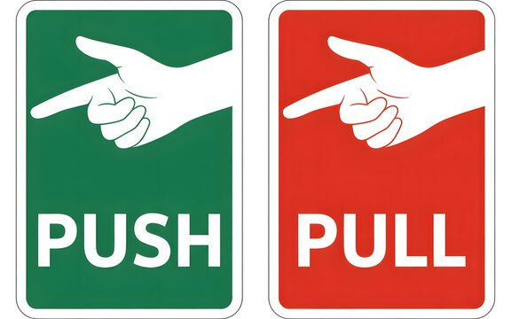 Push Pull Door Signs Hand Pointing Green Red