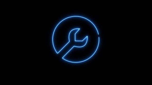Glowing neon Gears and wrench icon isolated . customer Service tool gear symbol icon. Wrench with gear icon .Repair tools icon animation