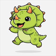 Obraz premium Joyful Cartoon Triceratops Leaping with a Wide Smile and Expressive Eyes.