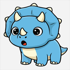 Fototapeta premium Adorable Cartoon Triceratops with Surprised Expression and Vivid Blue Color.