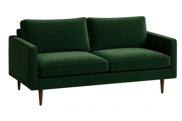 Fototapeta premium Green velvet loveseat sofa furnishing a living room or office space, isolated with transparent background