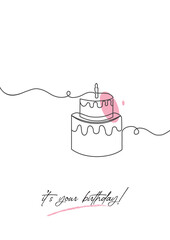 Minimal Line Art Birthday Cake Illustration