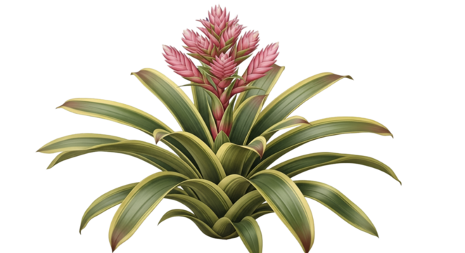 Vibrant Pink Bromeliad Flower with Green and Yellow Leaves