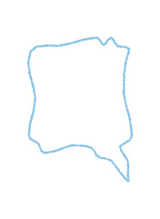Hand drawn squiggle speech balloon outline in blue crayon style. Playful chat bubble and round textbox for conversation, talk or message. Unique icon for child communication, blank and simple.