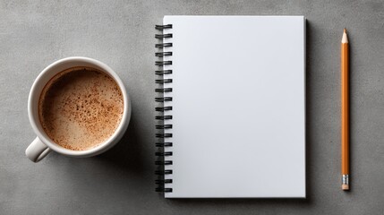 Coffee and Notebook on Grey Background