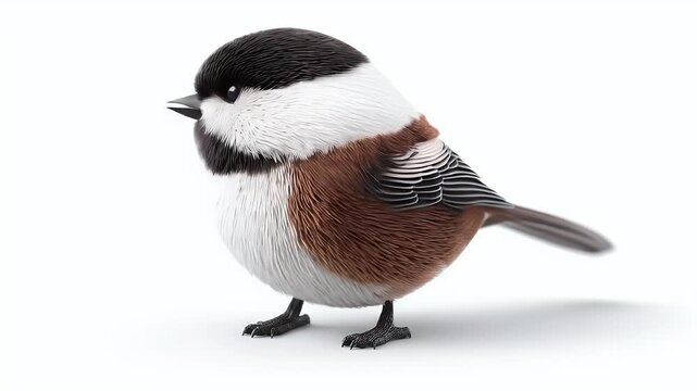 Adorable Animated Bird Chickadee on White Background.