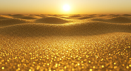 Golden Desert Landscape at Sunset - A Shimmering Expanse of Sand.