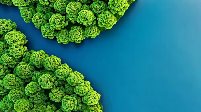 Aerial River Trees: A breathtaking aerial perspective captures verdant trees bordering a meandering river, forming an abstract and harmonious display of nature's artistry. 