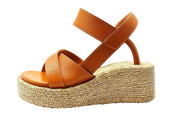 Stylish leather sandals with a straw platform design
