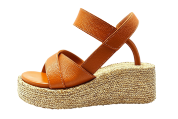 Stylish leather sandals with a straw platform design