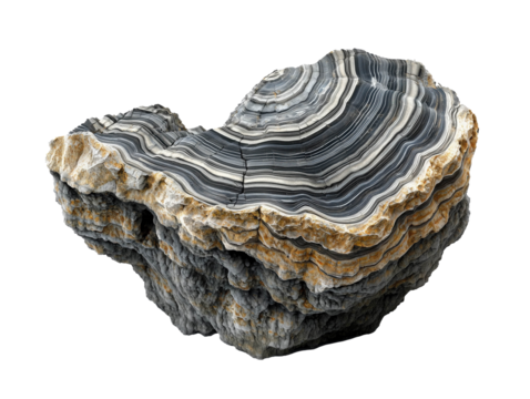 Unique striped rock formation with circular patterns