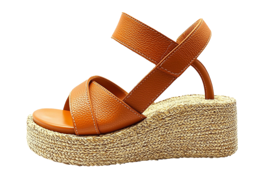 Stylish leather sandals with a straw platform design
