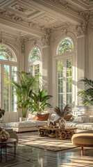 Neoclassical Living Room Sofa Coffee Table Plants