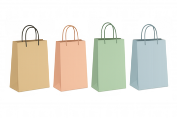 Paper shopping bags showing retail concept, holding purchases and presents for customers, isolated on transparent background