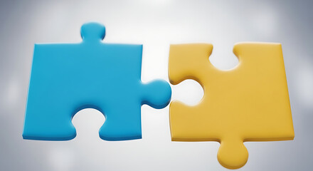 Two puzzle pieces connecting, teamwork and partnership concept